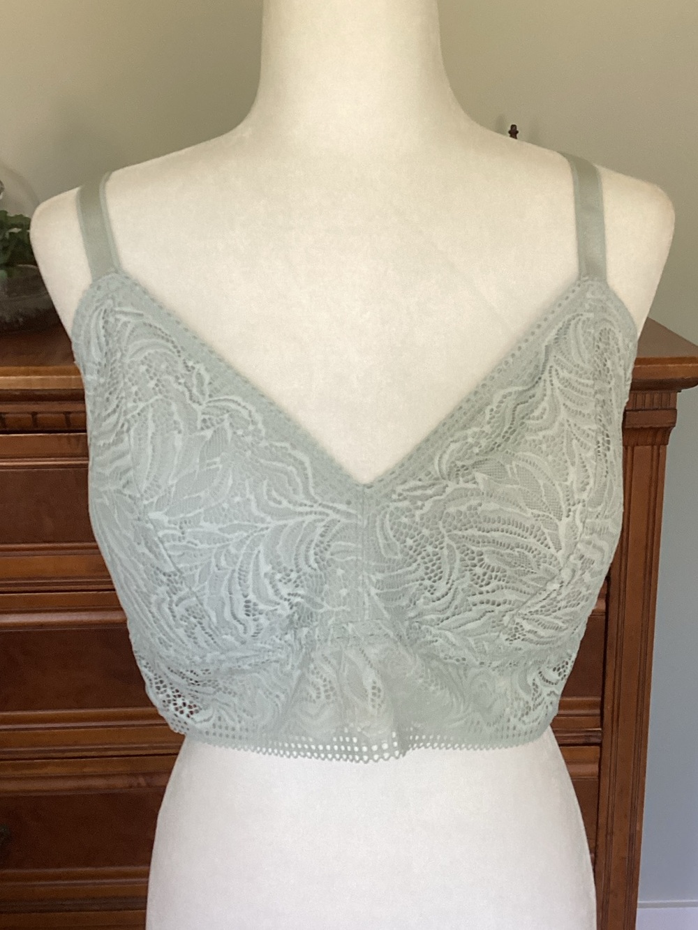 NWT Auden Lightly Lined Long Line Bralette Mint Green Lace Size XXL 40DD/42D